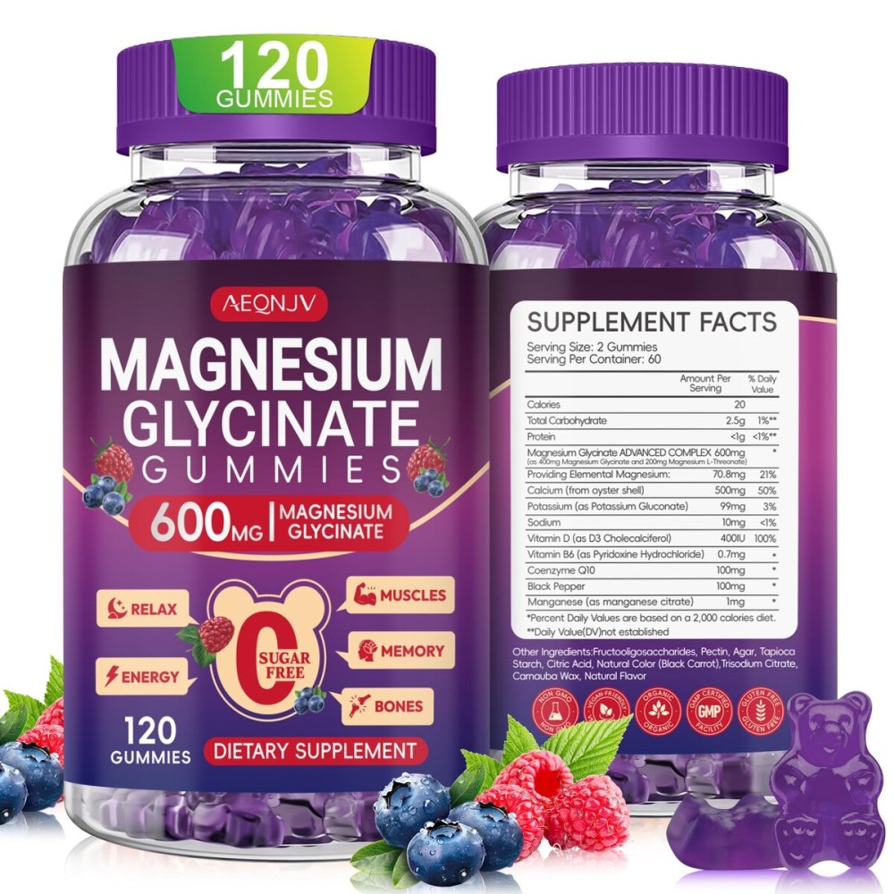 Magnesium Glycinate Gummies 600mg High Absorption, Manganese Glycinate for Women and Men with Vitamin D, B6, and CoQ10 for Adults & Kids, Magnesium for Calm Support & Sleep, 60 Days Supply