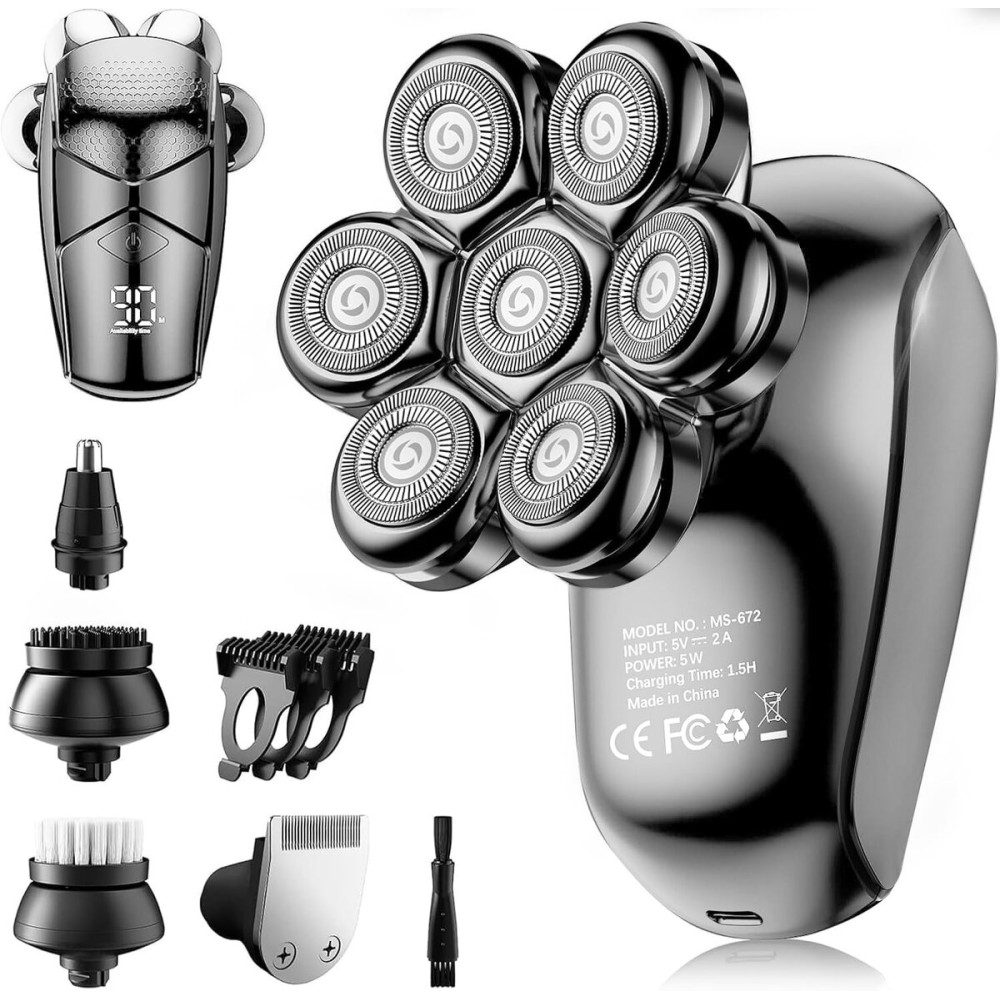 SHPAVVER Head Shavers for Bald Men: 5-in-1 Electric Razor - IPX7 Waterproof Shaving Grooming Kit for Balder - Turbo Speed & Precision Blades (Gray Black)
