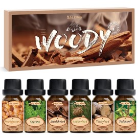 SALKING Woody Essential Oils Gift Set, Natural and Pure Aromatherapy Fragrance Oils for Diffuser, Humidifier, Massage- Frankincense, Teakwood, Sandalwood, Cypress, Cedarwood, Patchouli