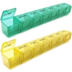 2 Pack Weekly Pill Organizer, Large 7 Day Pill Case, Daily Vitamin Case Medicine Box, AM/PM Pill Containers for Medicine Supplements Fish Oil (Orange & Green)