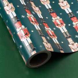 WRAPAHOLIC Reversible Nutcracker Christmas Wrapping Paper - Mini Roll - 17 Inch x 33 Feet - Foil Green Nutcracker Wrapping Paper for Christmas Holiday, Party Celebration