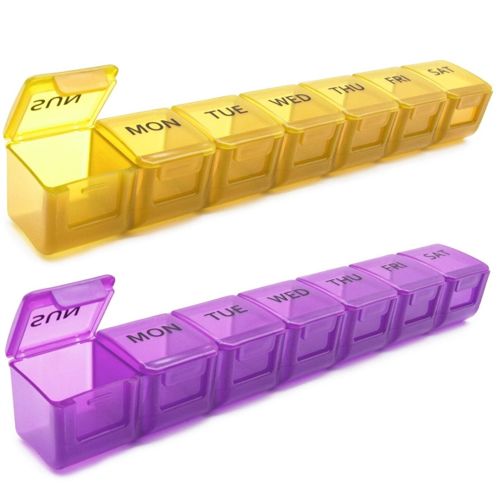 2 Pack Weekly Pill Organizer, Large 7 Day Pill Case, Daily Vitamin Case Medicine Box, AM/PM Pill Containers for Medicine Supplements Fish Oil (Orange & Purple)