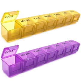 2 Pack Weekly Pill Organizer, Large 7 Day Pill Case, Daily Vitamin Case Medicine Box, AM/PM Pill Containers for Medicine Supplements Fish Oil (Orange & Purple)
