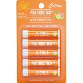 Mineral SPF 30 Vegan Lip Balm by Naturistick | Broad Spectrum UVA/UVB Sunscreen Protection with Zinc Oxide | 100% Natural, Coral-Friendly Formula | Oxybenzone Free | 5-Pack Citrus | Made in USA