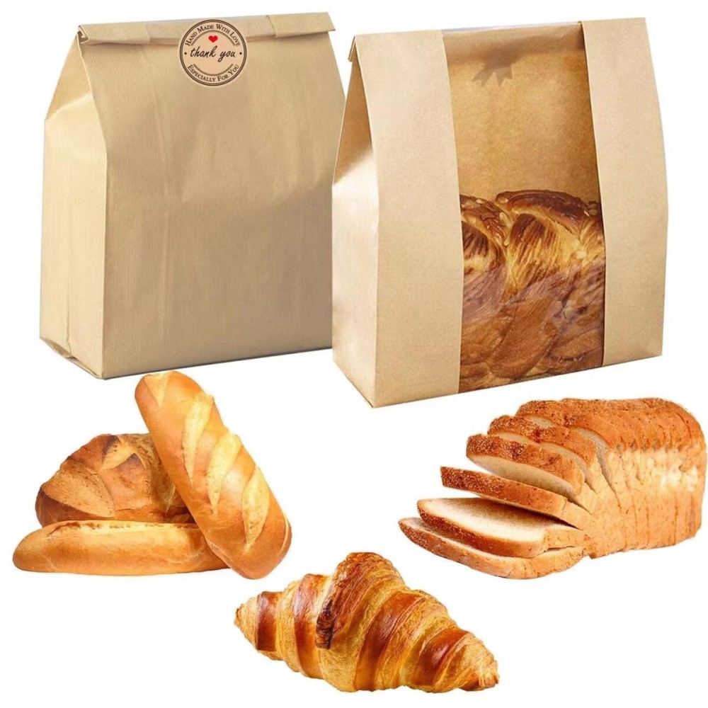 Large Paper Bread Bags for Homemade Sourdough-Bread Packaging Bag for Gifting, Label Seal Sticker Included Pack of 20(11.8x8.2x3.5 inch)