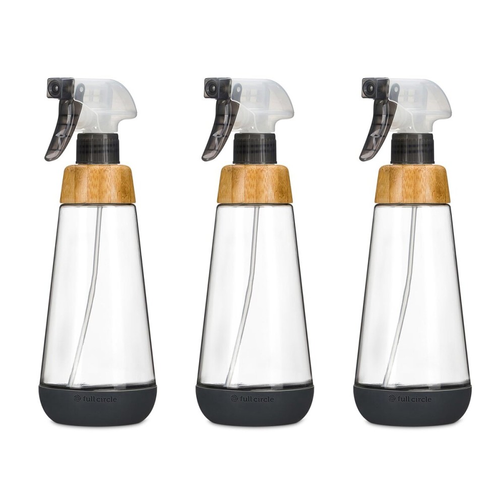 Full Circle Bottle Service-Refillable Glass Spray Bottle-Versatile Stream & Mist Options,Bamboo with Protective Silicone Boot-Ideal for Non-Toxic Cleaning Solutions & Plant Care,16oz Gray,3 Pack