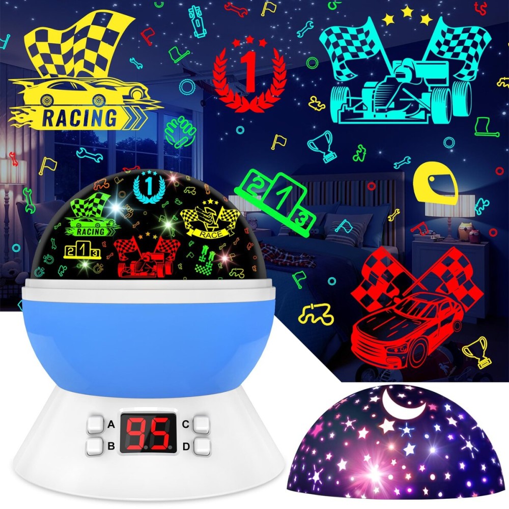 MOKOQI Cars Night Light for Boys - Rotating Projector Lamp with Race Car - Star Projector for Kids Age 3-8 - Ceiling Nightlight Projector with Cars and Stars - Birthday Gifts for Boys Room Decor