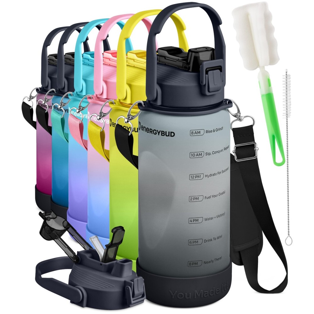 EnergyBud Half Gallon Water Bottle With Straw | Eastman Tritan Material: Food-Safe | Dishwasher Safe, No BPA, BPS, DEHP | Jug w/ 6-in-1 Cap | Leakproof 74.3 Oz Water Bottle (2.2 L)