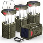 LETMY 4 Pack Camping Lantern, Rechargeable LED Lanterns, Solar Lantern Battery Powered Hurricane Lanterns Flashlight with 3 Powered Ways & USB Cable for Emergency, Power Outage, Hurricane Supplies