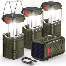LETMY 4 Pack Camping Lantern, Rechargeable LED Lanterns, Solar Lantern Battery Powered Hurricane Lanterns Flashlight with 3 Powered Ways & USB Cable for Emergency, Power Outage, Hurricane Supplies