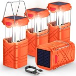 LETMY 4 Pack Camping Lantern, Rechargeable LED Lanterns, Solar Lantern Battery Powered Hurricane Lanterns Flashlight with 3 Powered Ways & USB Cable for Emergency, Power Outage, Hurricane Supplies