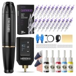 Wormhole Wireless Tattoo Kit, LED Digital Display, Dot Working Mode, Complete Rotary Tattoo Gun Set for Beginners and Professionals, Ergonomic Design, Portable Equipment - Black