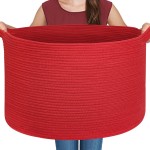 MEGASKET Extra Large Red Basket for Organizing, 22 X 22 X 14 Woven Cotton Rope Bins for Blankets, Baby Nursery Wicker Laundry Basket, Kids Dog Toy Storage Box, Big Red Living Room Decor Organizer