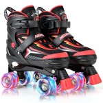 NEMONE Roller Skates for Boys Kids Ages 4-6 5-8 6-12 8-12 with 4 Sizes Adjustable Light up Wheels, Todder Beginner Rollerskates Indoor Outdoor Sports Black Red S