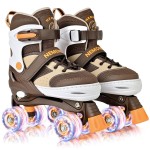 NEMONE Roller Skates for Boys Kids Ages 4-6 5-8 6-12 8-12 with 4 Sizes Adjustable Light up Wheels, Todder Beginner Rollerskates Indoor Outdoor Sports Brown S