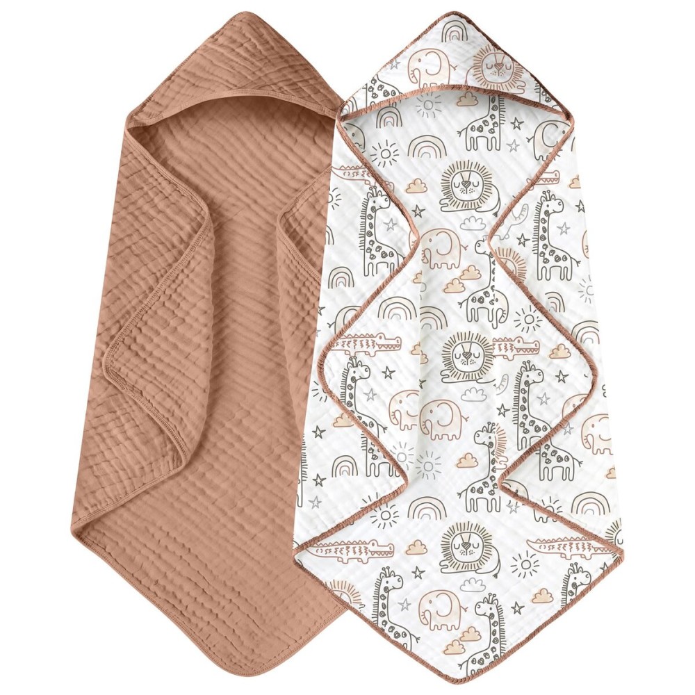 Yoofoss Hooded Baby Towels for Newborn 2 Pack 100% Muslin Organic Cotton Baby Bath Towel with Hood for Babies, Infant, Toddler and Kids, 32x32Inch, Soft and Absorbent Newborn Essential, Giraffe