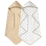 Yoofoss Hooded Baby Towels for Newborn 2 Pack 100% Muslin Organic Cotton Baby Bath Towel with Hood for Babies, Infant, Toddler and Kids, 32x32Inch, Soft and Absorbent Newborn Essential, Beige Floral