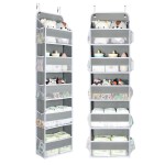 Yecaye 2 Pc Over The Door Organizer with 5 Bins 10 Side Pockets, 44lbs Load Hanging Bathroom and Bedroom Organizer, Behind The Door Hanging Organizers for Nursery Newborn Baby Essential Stuff Grey