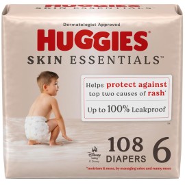 Huggies Size 6 Diapers, Skin Essentials Baby Diapers, Size 6 (35+ lbs), 108 Count (2 Packs of 54), Packaging May Vary