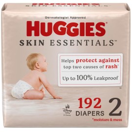 Huggies Size 2 Diapers, Skin Essentials Baby Diapers, Size 2 (12-18 lbs), 192 Count (3 Packs of 64), Packaging May Vary