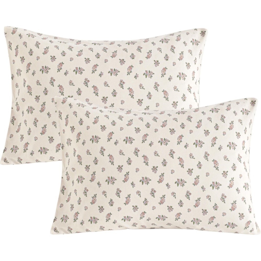 NTBAY 2 Pack 100% Natural Jersey Cotton Toddler Pillowcases, Super Soft and Breathable Travel Pillow Cases with Envelope Closure for Nursery, 13x18 Inches, Pink and Ivory Floral