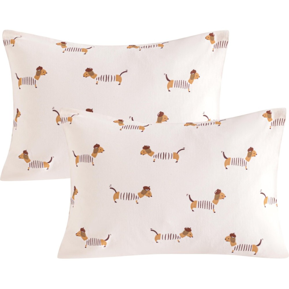 NTBAY 2 Pack 100% Natural Jersey Cotton Toddler Pillowcases, Super Soft and Breathable Travel Pillow Cases with Envelope Closure for Nursery, 13x18 Inches, Brown Dog