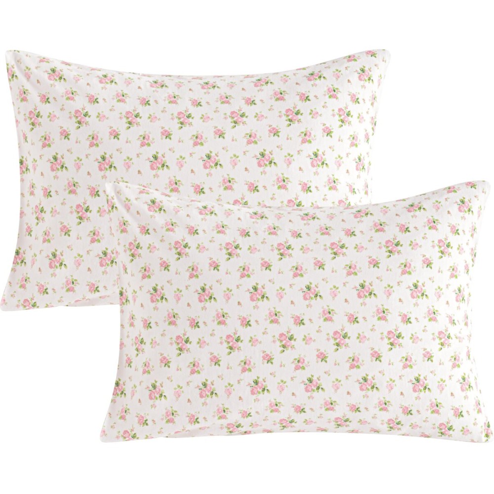 NTBAY 2 Pack 100% Natural Jersey Cotton Toddler Pillowcases, Super Soft and Breathable Travel Pillow Cases with Envelope Closure for Nursery, 13x18 Inches, Pink and White Floral