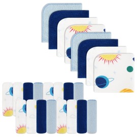 softan Baby Washcloths, 24Pack Baby Wash Cloths Extra Soft & Ultra Absorbent, Baby Towels Face Towel Unisex for Boys Girls Face & Body, Washclothes Gentle on Sensitive Skin, 9\'\'x 9\'\'Blue Planet