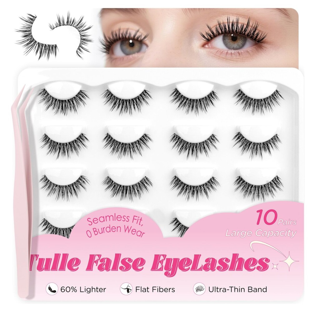 BEPHOLAN Ultra-thin False Eyelashes 10 Pairs Eyelash Pack False Lashes Natural look Lash Strips Lightweight Lashes with Soft Clear Band(CCS115)
