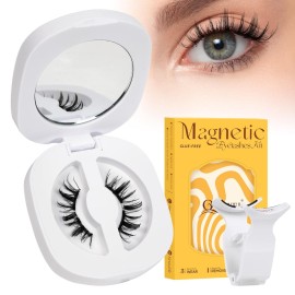 QUEWEL Magnetic Eyelashes, Reusable No Glue Needed Magnetic Eyelashes Kit with Applicator Lash Clusters Kit without Eyeliner So Soft and Easy to Wear and Remove (G-RC-D)
