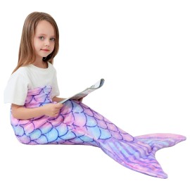 Viviland Mermaid Tail Blanket - Plush Mermaid Wearable Blanket for Girls All Seasons Soft Flannel Snuggle Blanket Scale Sleeping Bag 1739 Purple