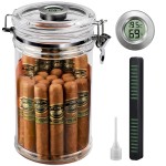 XIFEI Acrylic Humidor Jar with Digital Hygrometer, Tall Design Storage Case Fits Long Cigar, Humidifier & Spanish Cedar Wood Veneer, Portable Travel Humidor for 15-20 Cigars