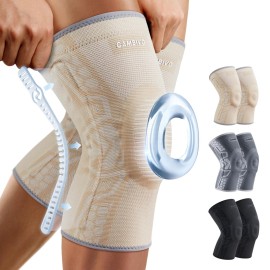 CAMBIVO 2 Pack Knee Brace for Men and Women, Knee Sleeves for Men with Patella Gel Pad and Side Stabilizers, Knee Compression Sleeves for Knee Pain Relief, Running, Workout, Daily Use (Beige, Medium)