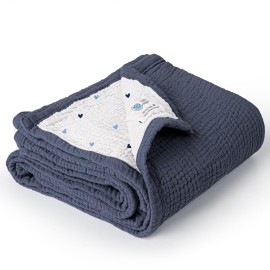 lulumoon Baby Blanket for Newborns: Muslin Swaddle for Receiving Neutral - Crib Quilt for Travel Boy & Girls 30x40(Blue)