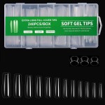 Cycullinyt 240Pcs Square Soft Gel Nail Tips, Long Square Nails, 12 Sizes Full Cover Acrylic Fake Nails Straight Clear False Nail Extension for Beginner and Professional Home Salon DIY