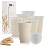 Wrova Wheat Straw Cups with Silicone Covers 16oz Set of 6 - Alternative Plastic Cups Microwave & Dishwasher Safe - Plastic Drinking Cups Unbreakable for Kids - Beige