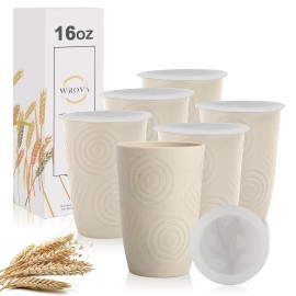 Wrova Wheat Straw Cups with Silicone Covers 16oz Set of 6 - Alternative Plastic Cups Microwave & Dishwasher Safe - Plastic Drinking Cups Unbreakable for Kids - Beige