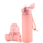 TakeToday Collapsible Water Bottles 20oz, Leak Proof, BPA-Free, Foldable Silicone Travel Water Bottle with Straw Strap for Cycling, Hiking, Outdoors (Cherry Breeze)