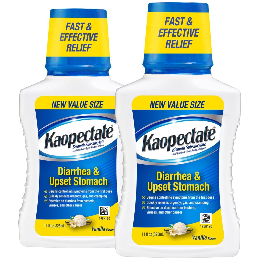 Kaopectate Vanilla Multi-Symptom - Diarrhea Medication for Adults with Bismuth Subsalicylate, Anti-Diarrhea Medicine for Stomach Relief - 11oz (Pack of 2)