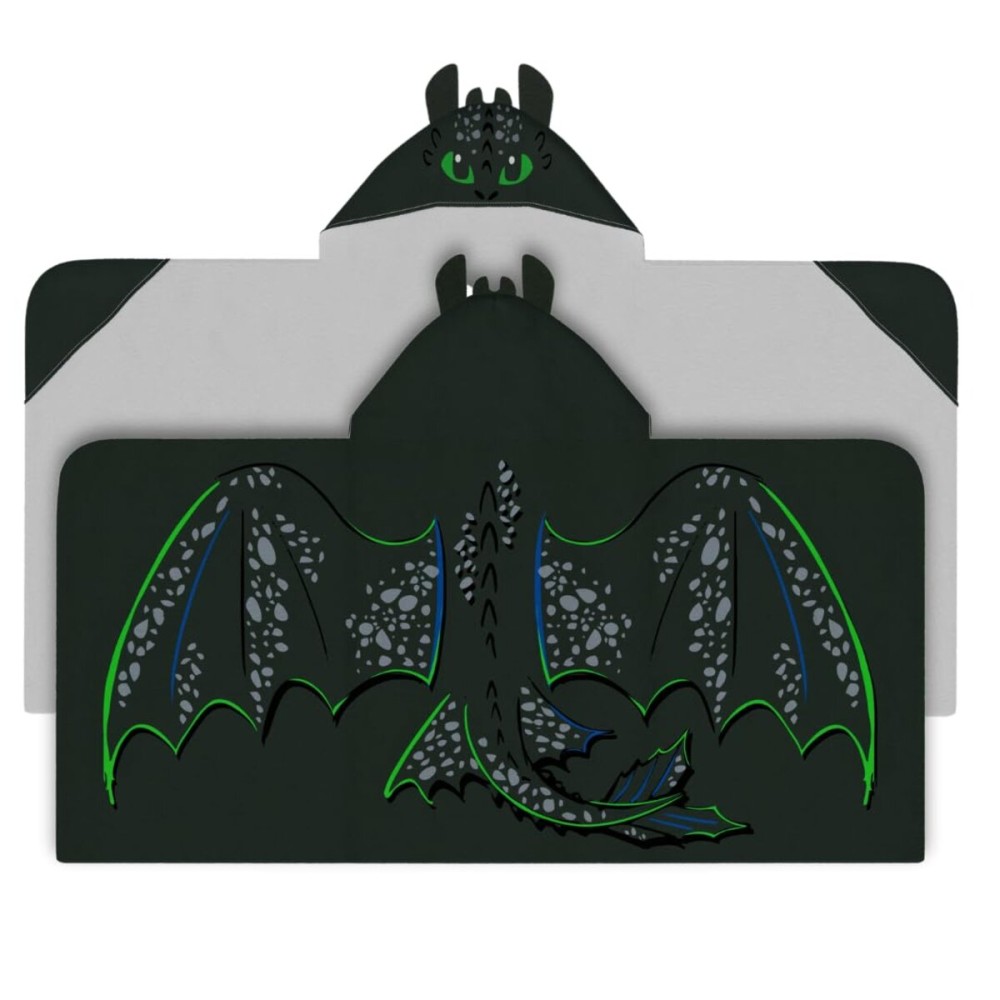 How to Train Your Dragon Toothless Super Soft Bath/Pool/Beach Soft Cotton Terry Hooded Towel Wrap, 24 in x 50 in, (Officially Licensed Product) by Franco