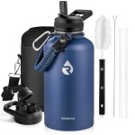 RAYMYLO Insulated Water Bottle 64 oz, Triple Wall Vacuum Stainless Steel (Cold for 48 Hrs), Leak Proof & Non-BPA, Half Gallon Water Flask Jug with Paracord Handle & Straw Spout Lids, Navy Blue