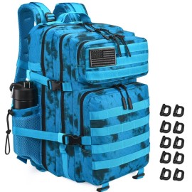 Military Tactical Backpack 45L Large Tactical Backpack for Men, Hiking Rucksack With Bottle Holder (Blue Tie Dye)