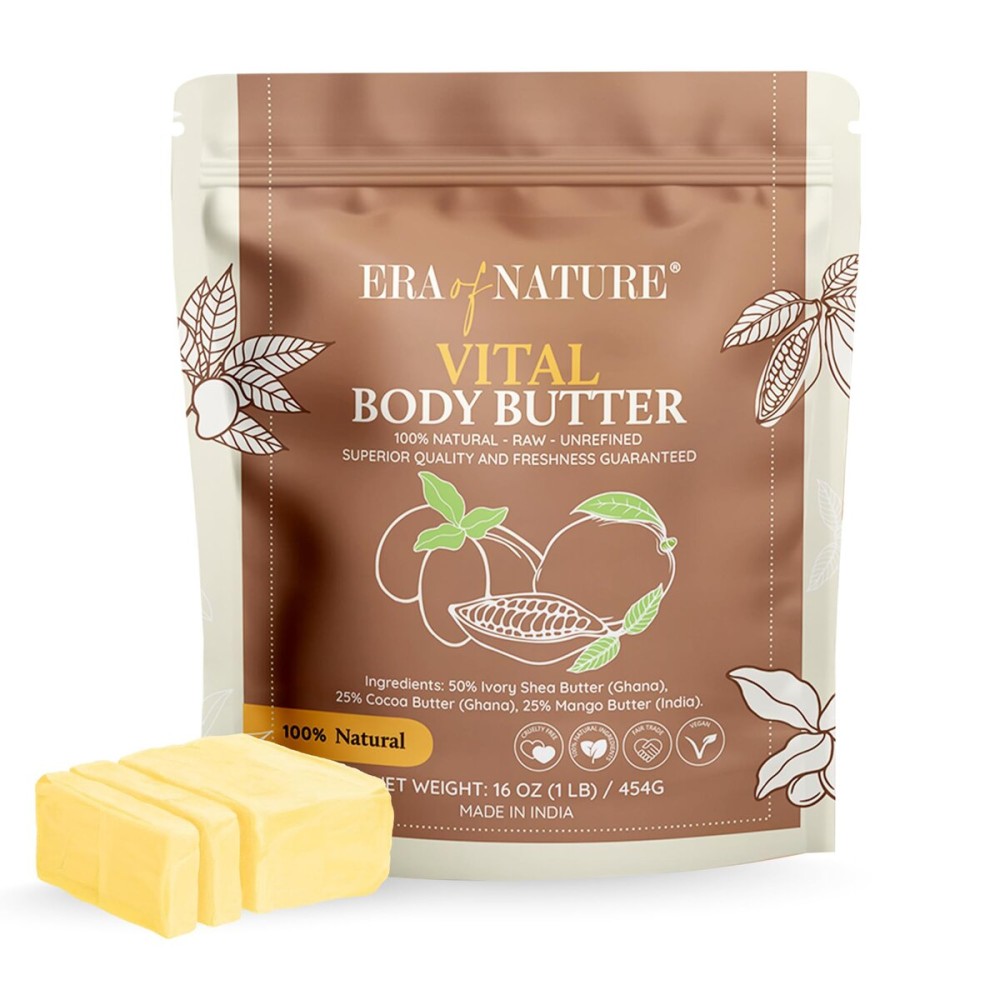 Era of Nature Organic Shea, Mango & Cocoa Body Butter - Raw, Unrefined, 100% Natural - Perfect Base for DIY Skincare, Body Butters, Lotions, Soaps & Lip Balms - Essential for Homemade Creations - 16oz
