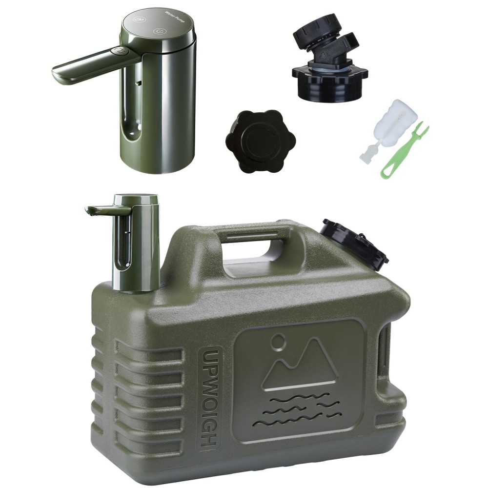UPWOIGH 5 Gallon Water Jug with Automatic Touch Control Pump (1 Pump Included), Truly Leak-Proof BPA-Free Water Container with Spigot, Type-C Rechargeable Military Green Water Pump for Camping Hiking