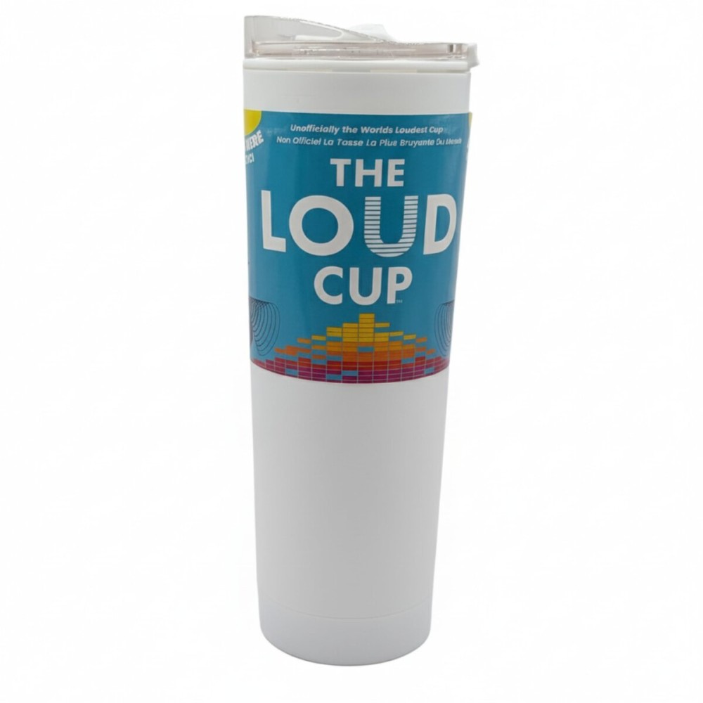 The LoudCup 23oz Reusable Water Bottle (Ice White) - 2-in-1 Travel Tumbler & Noisemaker - BPA-Free, Blow Horn & Cup with Slide Lid - Perfect for Sports Events, Game Day, Tailgating & Parties