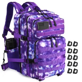 Military Tactical Backpack 45L Large Tactical Backpack for Men, Hiking Rucksack With Bottle Holder (Purple Camo)