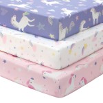 FIEMOL Baby Crib Sheets Girl, 3 Pack Toddler Bed Sheets for 52x28 Standard Toddler Mattresses, Soft Microfiber Fitted Crib Sheets Pink Purple Rainbow