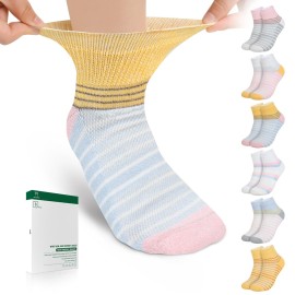 Bulinlulu Diabetic Socks for Women Men,6 Pairs Non Binding Diabetic Ankle Wide Socks with Seamless Toe 6-9 9-11 13-15(Large,Light Bright Stripe-6 Pairs)