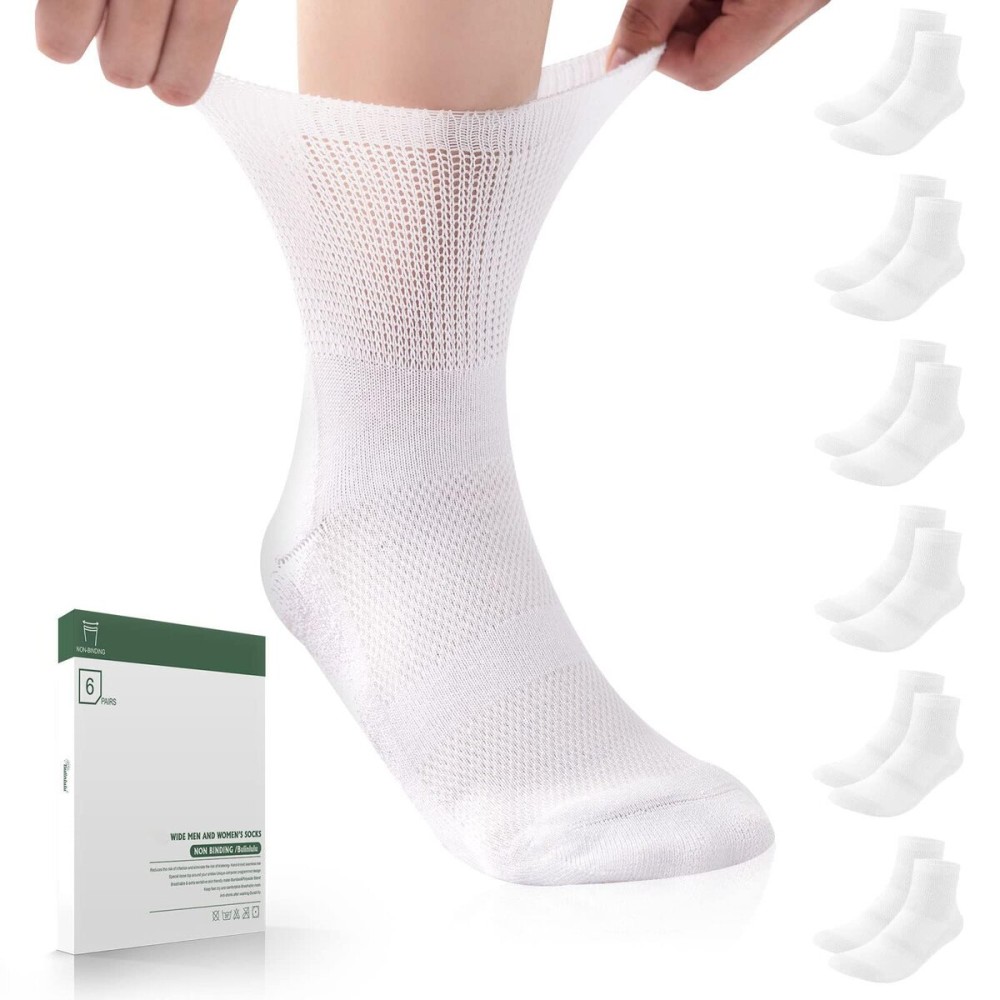Bulinlulu Diabetic Socks for Women Men,6 Pairs Non Binding Diabetic Ankle Wide Socks with Seamless Toe 6-9 9-11 13-15(Extra Large,White-6 Pairs)