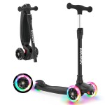 BELEEV Scooter for Kids Ages 3-12,3 Wheel Scooter for Toddler Girls Boys, Light-Up Wheels,5 Adjustable Height,Lean to Steer,Extra-Wide Deck, Three Wheel Kick Scooter for Children (Black)